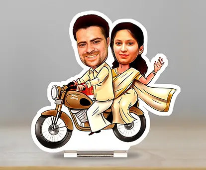 Couple Caricature on Bike in Saree